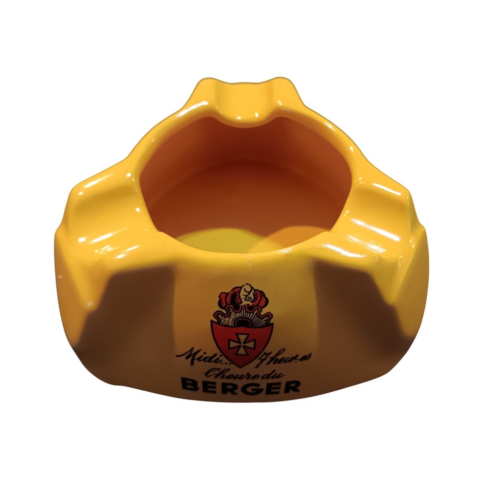 50's Vintage Berger French Yellow Ceramic Ashtray St Amand Hamage Orchies France